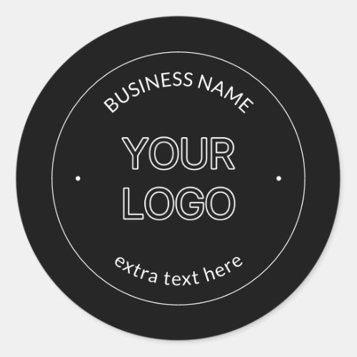 Editable Logo Replacement  Business Name  Black Classic Round Sticker