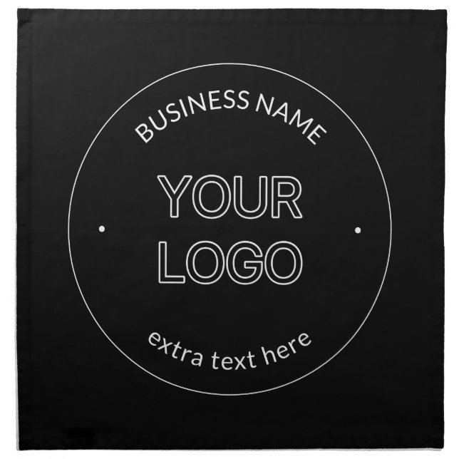 Editable Logo Replacement & Business Name | Black Cloth Napkin (Front)