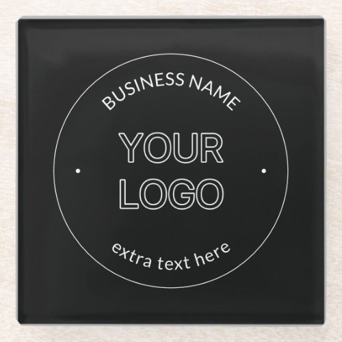 Editable Logo Replacement  Business Name  Black Glass Coaster