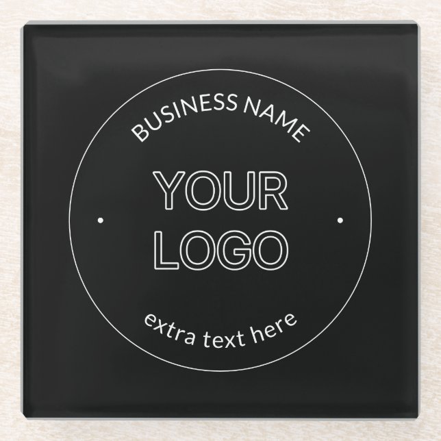 Editable Logo Replacement & Business Name | Black Glass Coaster (Front)