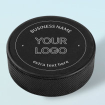 Editable Logo Replacement & Business Name | Black Hockey Puck