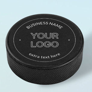 Editable Logo Replacement & Business Name Black Hockey Puck