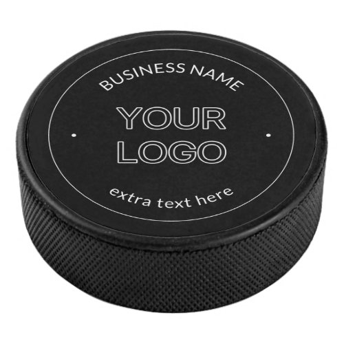 Editable Logo Replacement  Business Name  Black Hockey Puck