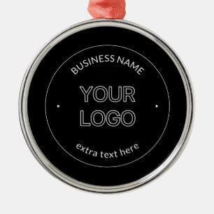 Editable Logo Replacement & Business Name Black Metal Ornament