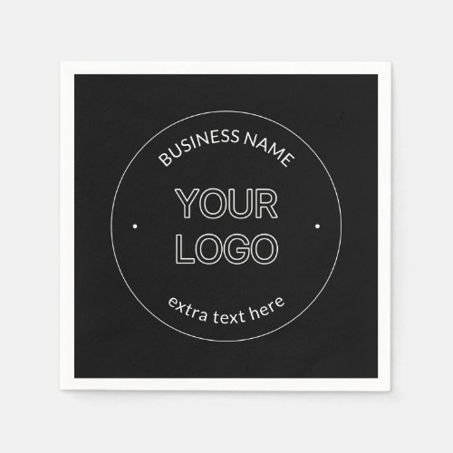 Editable Logo Replacement  Business Name  Black Napkins