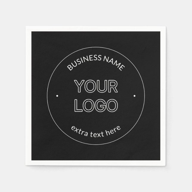 Editable Logo Replacement & Business Name | Black Napkins (Front)