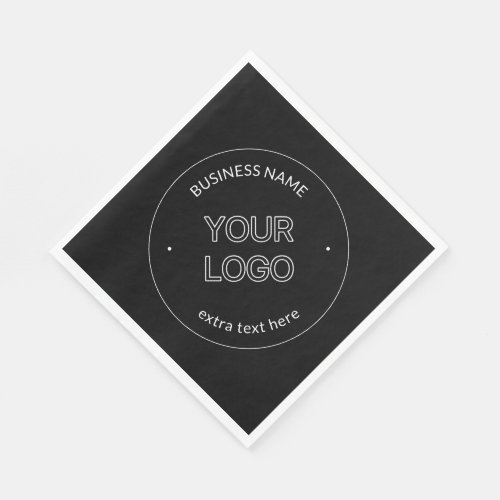 Editable Logo Replacement  Business Name  Black Napkins