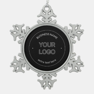 Editable Logo Replacement & Business Name Black Snowflake Pewter Christmas Ornament