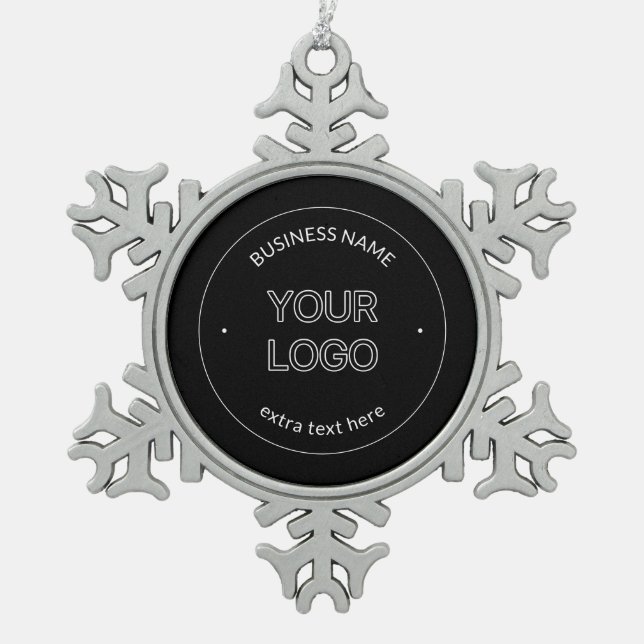 Editable Logo Replacement & Business Name | Black Snowflake Pewter Christmas Ornament (Front)