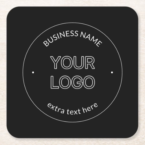 Editable Logo Replacement  Business Name  Black Square Paper Coaster