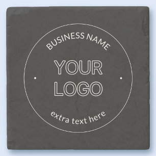 Editable Logo Replacement & Business Name Black Stone Coaster