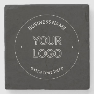Editable Logo Replacement & Business Name Black Stone Coaster