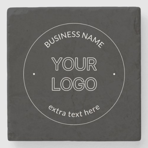 Editable Logo Replacement  Business Name  Black Stone Coaster