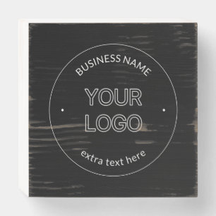 Editable Logo Replacement & Business Name Black Wooden Box Sign