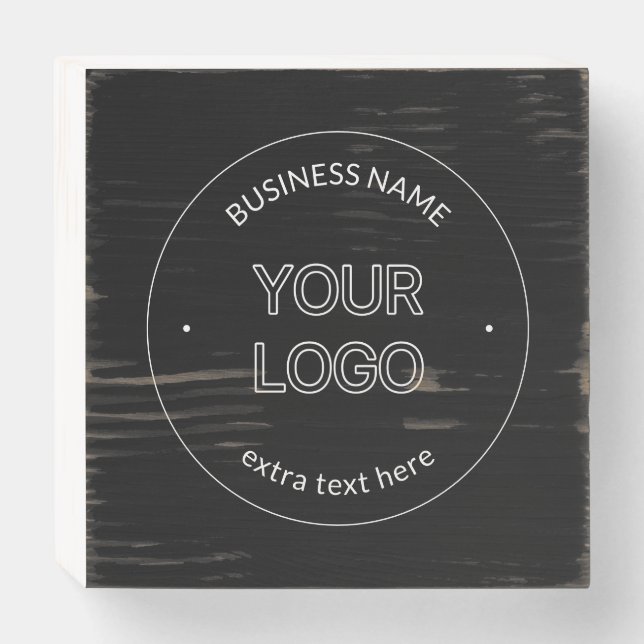 Editable Logo Replacement & Business Name | Black Wooden Box Sign (Front Horizontal)