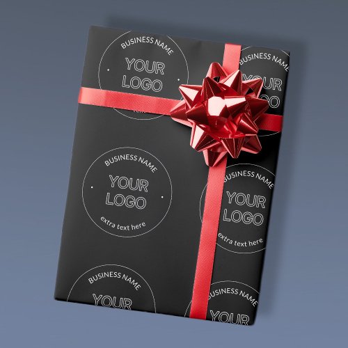 Editable Logo Replacement  Business Name  Black Wrapping Paper