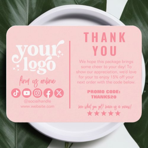 Editable Logo Retro Pink Cute Thank You Package Enclosure Card