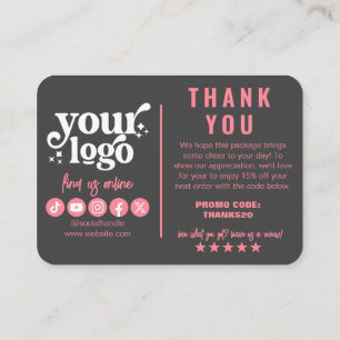 Editable Logo Retro Pink Gray Thank You Package Enclosure Card