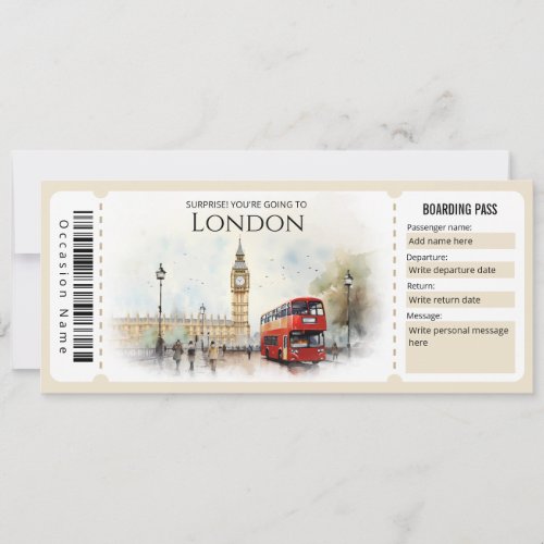 Editable London Plane Boarding Pass Ticket Invitation