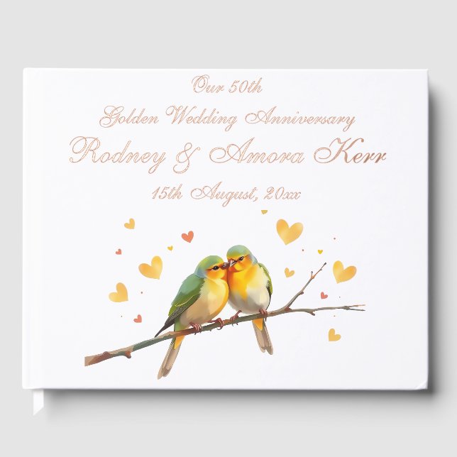 Editable Love Birds Wedding Anniversary  Foil Guest Book (Front)