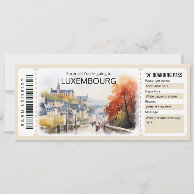 Editable Luxembourg Plane ticket, Luxembourg Trip Invitation (Front)