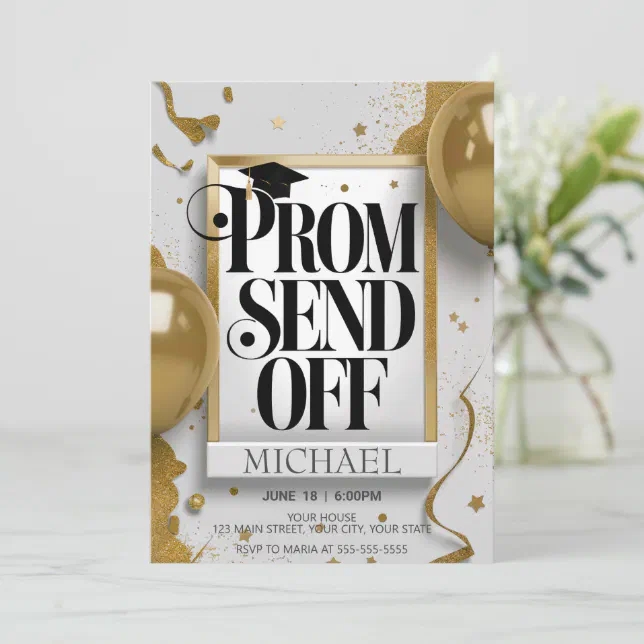 Editable Luxurious Black Gold Prom Send Off Invitation | Zazzle