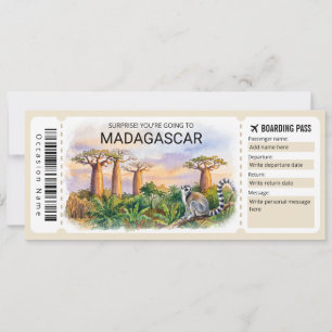 Editable Madagascar Trip Boarding Pass Ticket Invitation