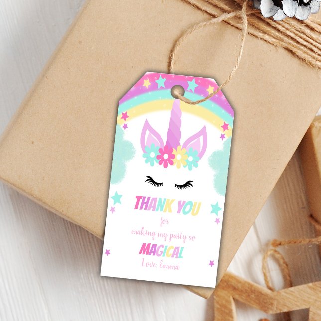 Editable Magical Birthday Favor Labels (Green Cloud Unicorn Gift Tags)