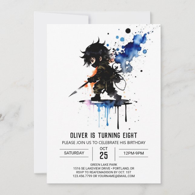 Editable Magical Ninja Boy Digital Birthday Invitation (Front)