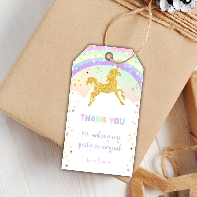 Editable Magical Party Favor Labels (Golden Glitter Unicorn Birthday Tags)