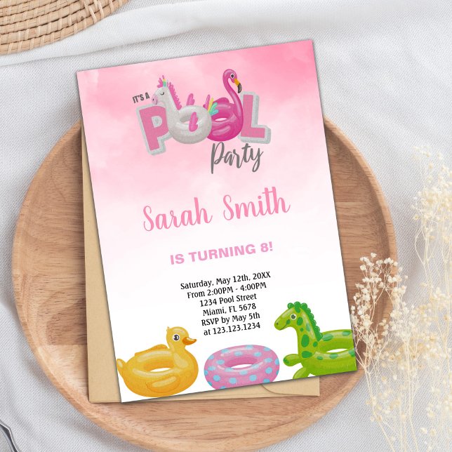 Editable Magical Summer Swim Party Invite (Unicorn Flamingo Pool Birthday Invitations)