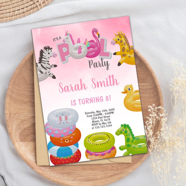 Editable Magical Summer Swim Party Invite for Girl (Unicorn Girls Pool Birthday Invitations)
