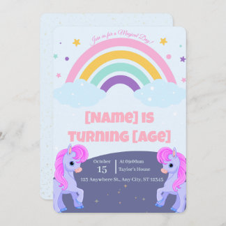 Editable Magical Unicorn Birthday Invitation