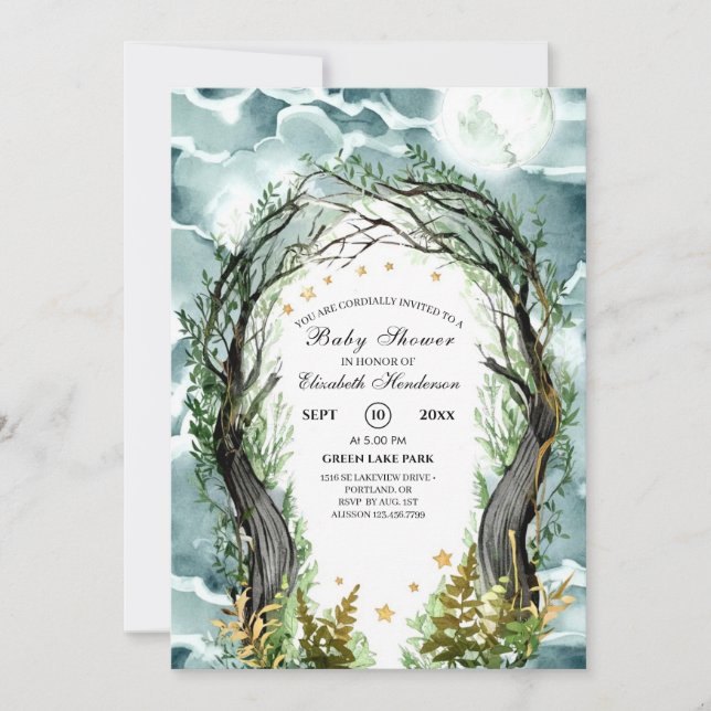 Editable Magical Woodland Forest Baby Shower Invitation (Front)