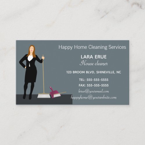 Editable Maid With a Broom Business Card