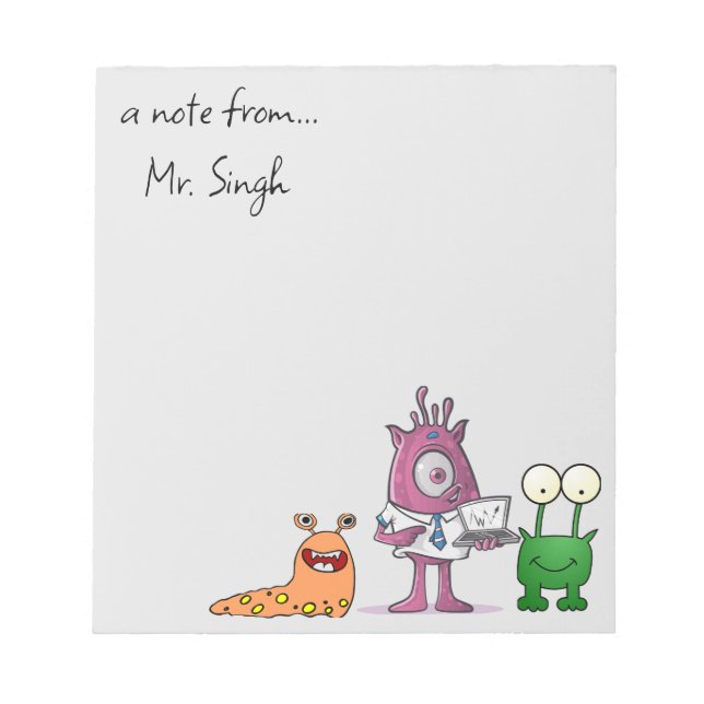 Editable Male Teacher's Monsters Notepad (Front)