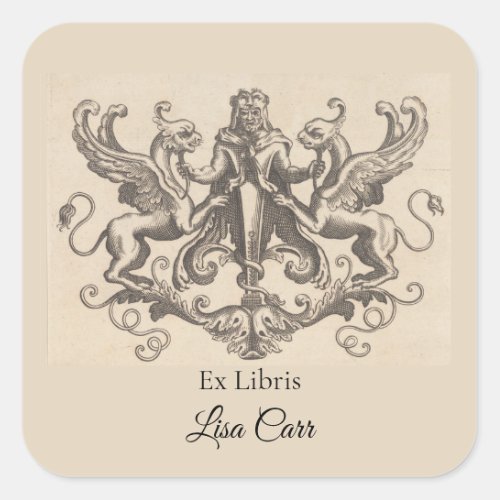 Editable Man And Two Griffins Bookplate