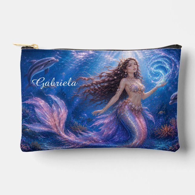 Editable Mareena Magical Mermaid Seashell Cosmetic Accessory Pouch (Front)