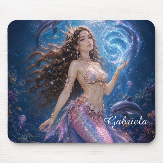 Editable Mareena Magical Mermaid Seashell  Mouse Pad (Front)