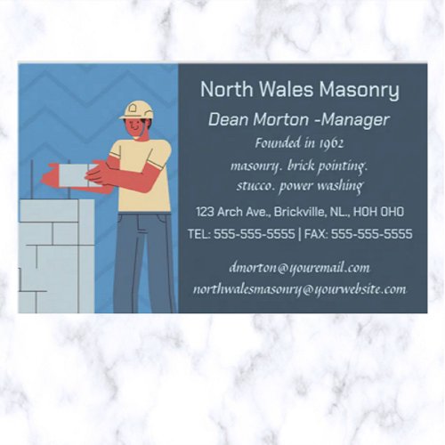 Editable Mason Brick Layer Business Card