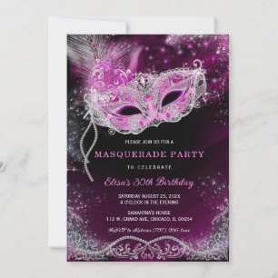 Editable Masquerade Black and Pink Party  Invitation
