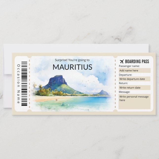 Editable Mauritius Boarding Pass Plane ticket Invitation (Front)
