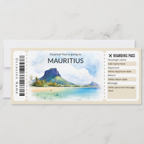 Editable Mauritius Boarding Pass Plane ticket Invitation