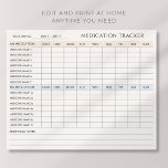 Editable Medication Tracker Printable Downloadable Poster<br><div class="desc">Download and print as many copies as you need. This simple tracker is a wonderful tool for keeping track of your medication intake. It can be a significant aid for your personal use or prove invaluable when caring for a sick family member. Having multiple caregivers involved? This tracker is a...</div>