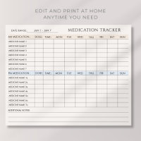 Editable Medication Tracker Printable Downloadable