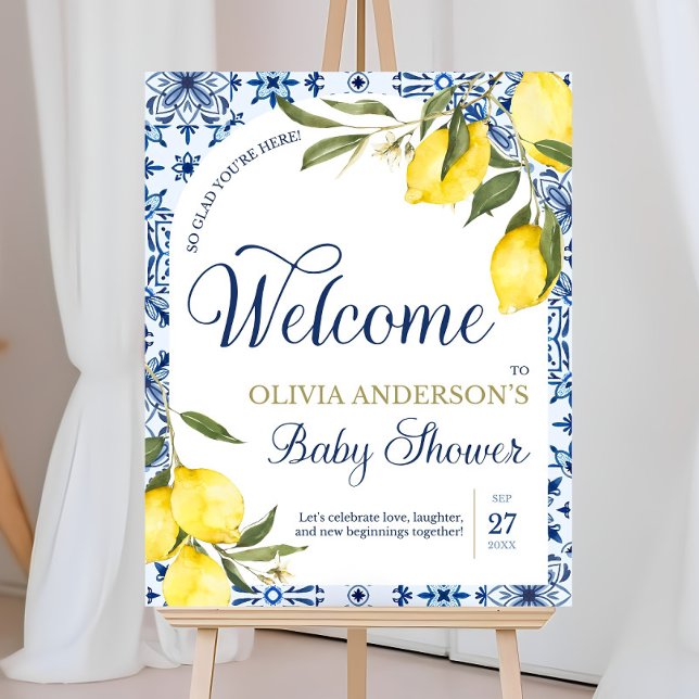 Editable Mediterranean Lemon Baby Shower Welcome  Foam Board (Creator Uploaded)
