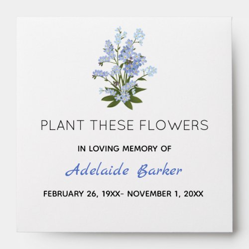 Editable Memorial Forget Me Not Flower Seed Packet Envelope