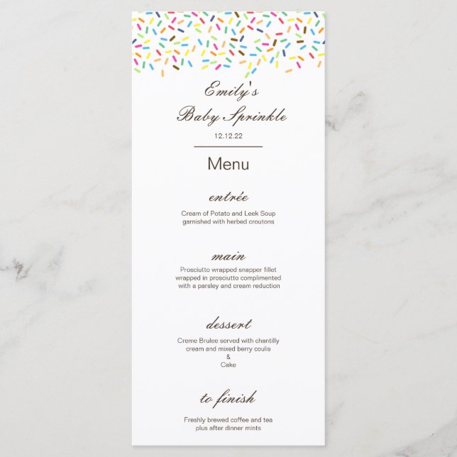Editable Menu, Baby Sprinkle Party Menu, Ice Cream Menu (Front)