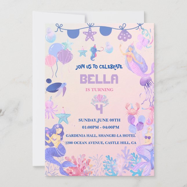 Editable Mermaid Birthday Invitation (Front)