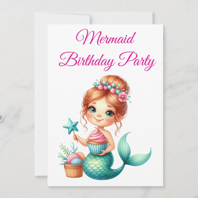 Editable Mermaid Birthday Invitation 🧜‍♀️✨  (Front)